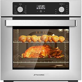 24 Inch Single Wall Oven, ETL Certified,ThermoMate 2.3Cu. Ft. Electric Built-in Oven with 9 Cooking Functions, 360° ROTATING ROTISSERIE, Sensor Touch Control, Stainless Steel