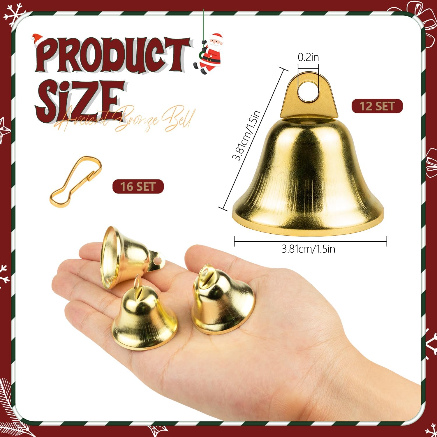 Craft Bells 12 Pcs Small Brass Jingle Bells for Crafts with Spring Hooks