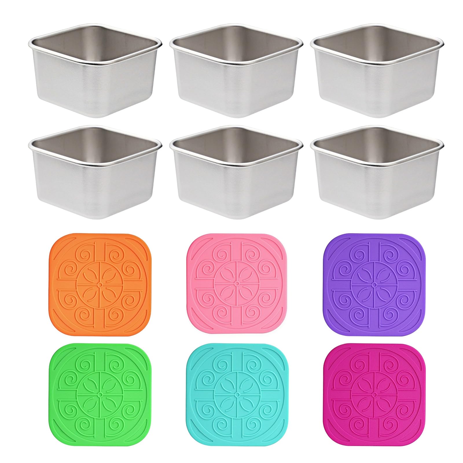 TFAOYS Of 6 Stainless Steel Sauce Cups with Silicone Covers 60ml Each for Kitchen and Outdoor Use Compact Utensils