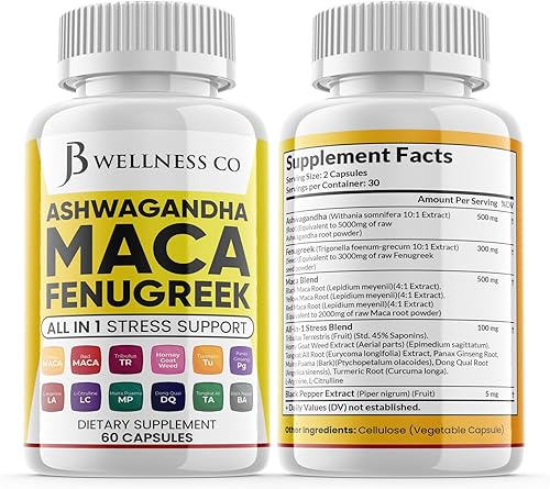 Miniatura 5 de JB WELLNESS CO Ashwagandha 5000mg raíz de maca 5000mg Fenogreco 3000mg Suplemento con Tongkat Ali Ginseng - Ayuda con el estado de ánimo y la salud