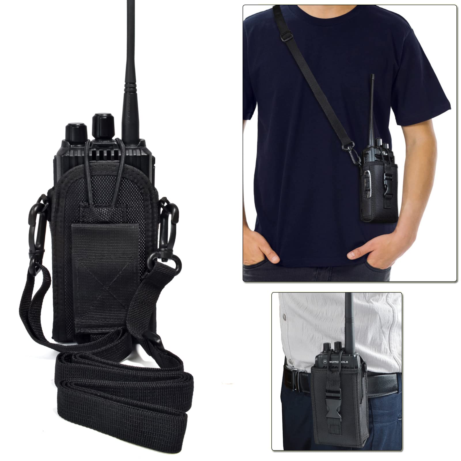 HYS Etui en Nylon Walkie Talkie Pouch Compatible avec Motorola GP328 PRO5150 GP320 GP340 MTX960 Président Randy 3(III) Sepura Mindland Radio Portable, avec Boucle de Ceinture et dragonne