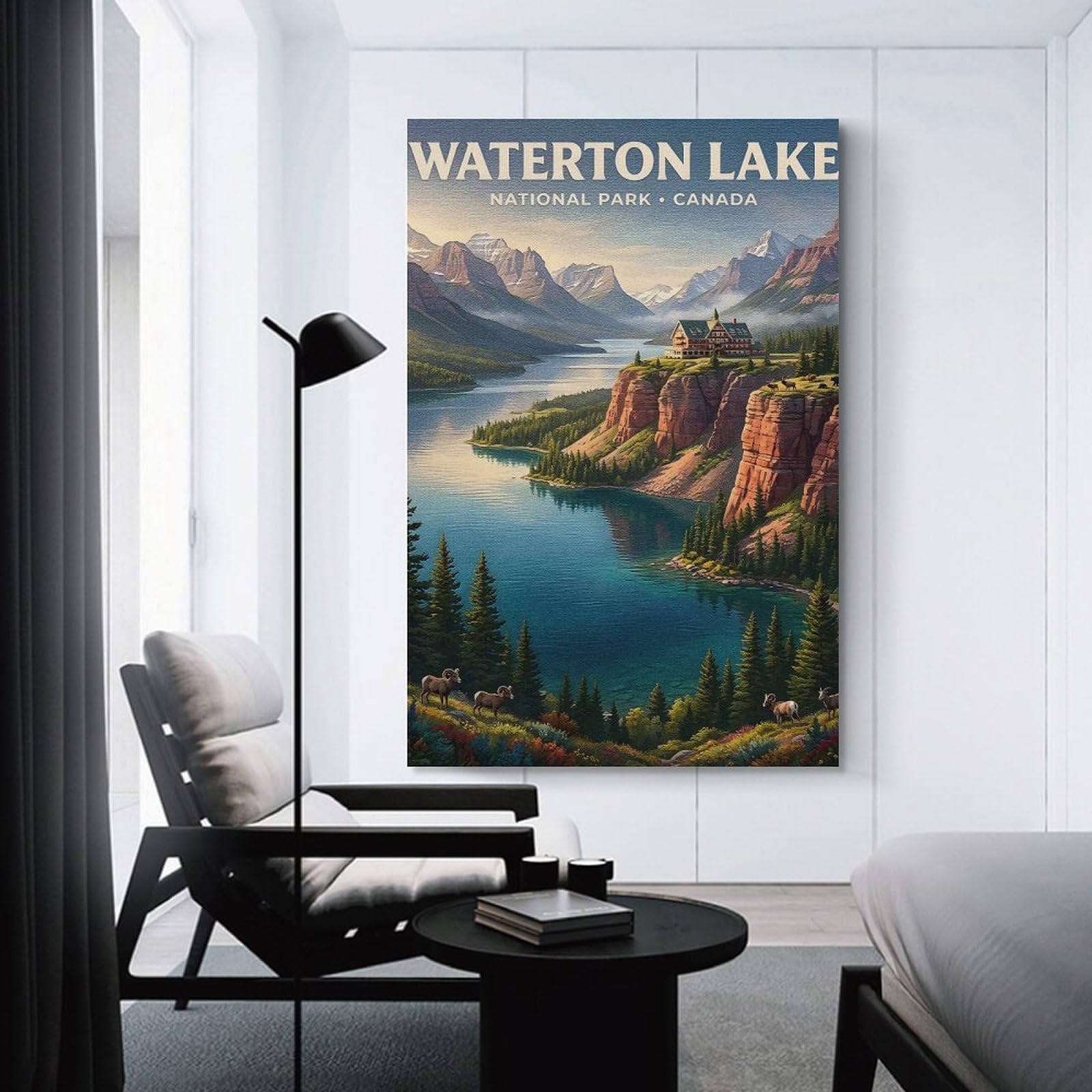 Junmoney Waterton Lake National Park Canada Room Decor Wall Art, 20x30inch(50x75cm), for Office, Study Or Home Workspace, Decorative Artwork for Productive Spaces