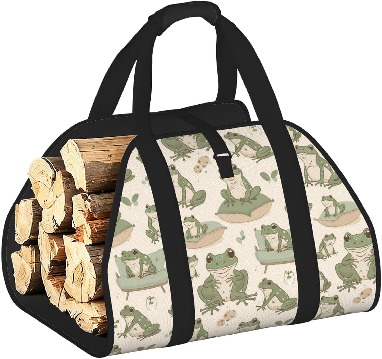 Cute Frog Aesthetic (2) For Large Firewood Carrier Bag With Handles Heavy Duty Log Tote For Indoor Outdoor Use