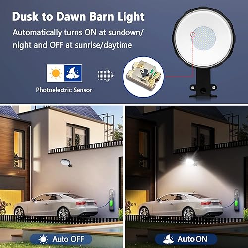 Miniatura 4 de Luz LED de granero, iluminación del atardecer al amanecer para exteriores con 100 W 10000 lm 5000 K luz diurna, luces de inundación de seguridad