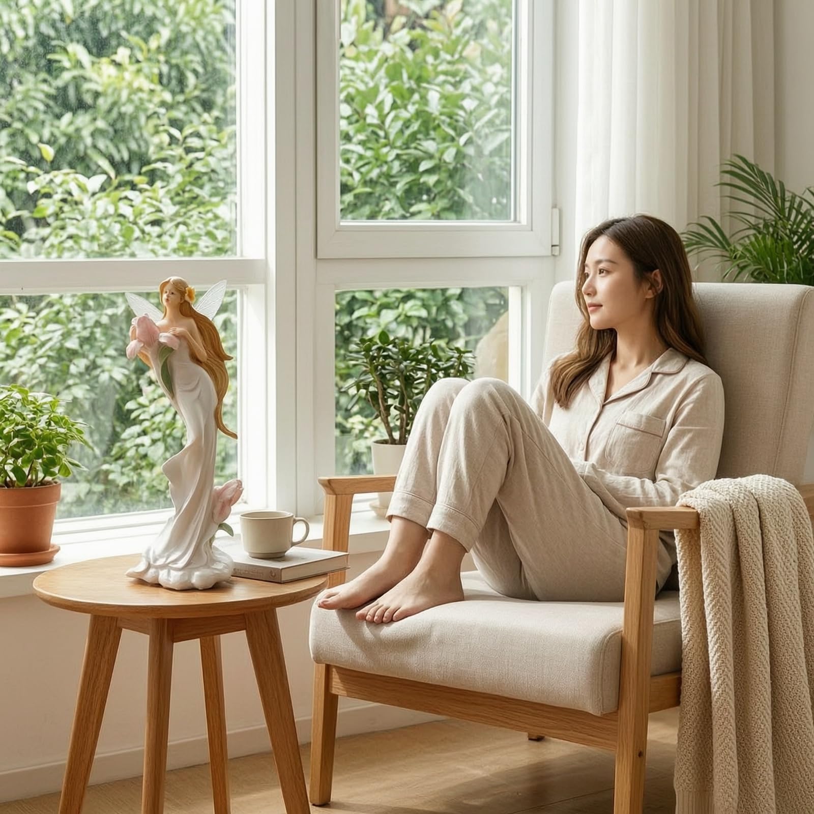 Fee mit Flügeln elegant Feenfigur magisch Feenskulptur für Sammler, Wohnzimmer, Garten, Balkon, 铃兰仙女