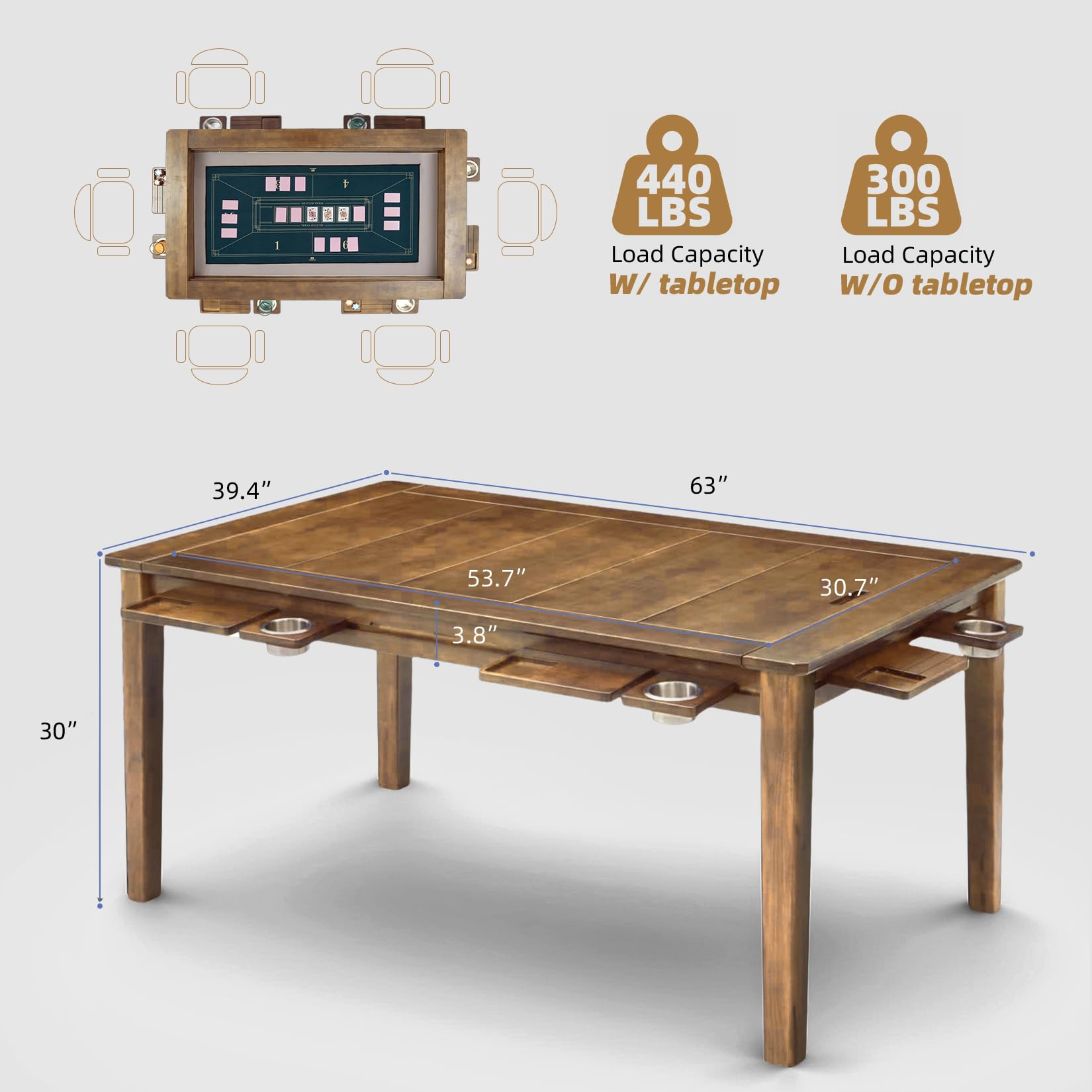 Amazon.com: Coperat Solid Wood Board Game Table for 4-6 Players