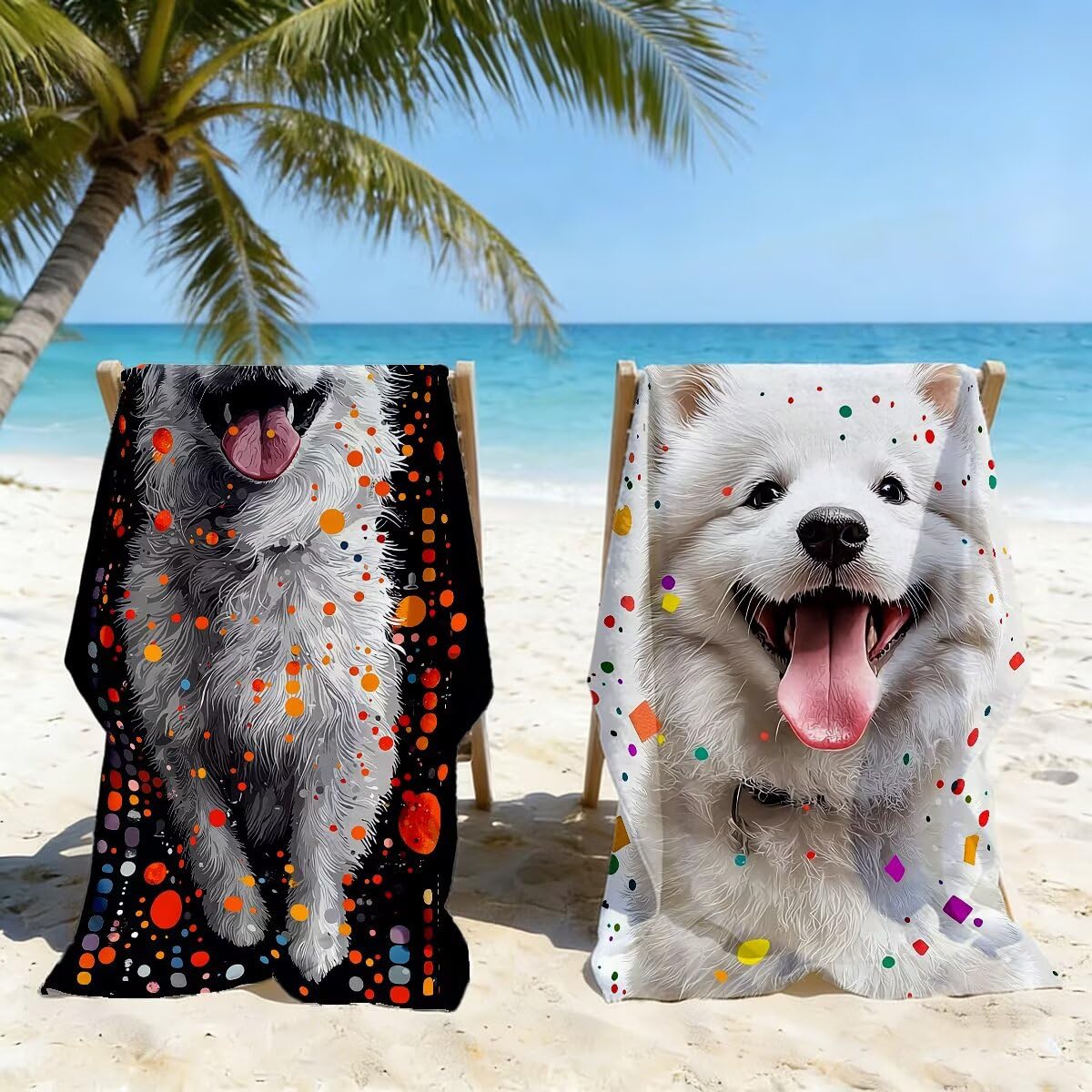 Telo Mare Microfibra, Telo Mare Grande 100x220 cm 2 Pezzi, Asciugamano Palestra Uomo Donna Antisabbia Teli Spiaggia Asciugatura Rapida Asciugamani Microfibra Accessori Spiaggia per Viaggi (Cane) -5041