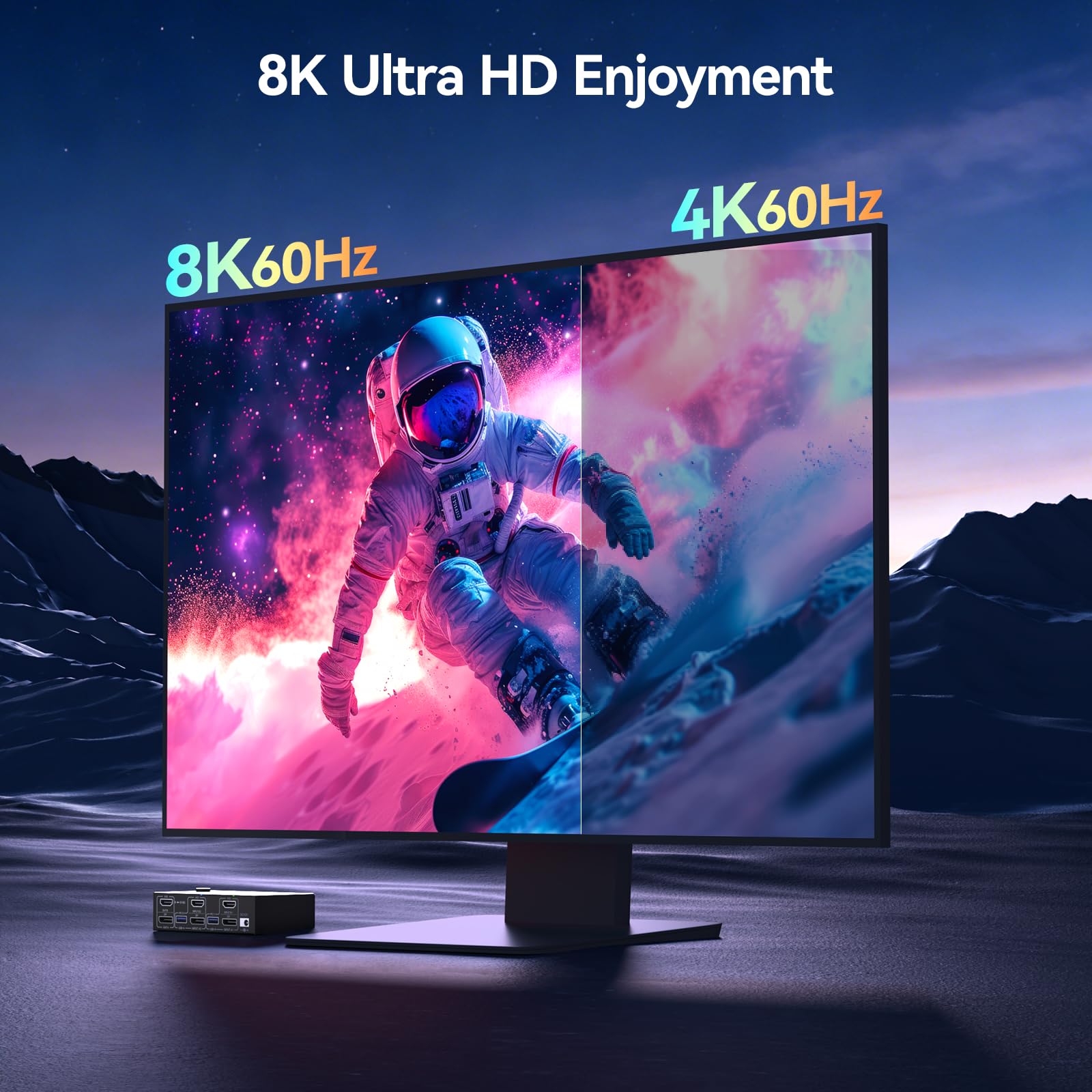 Commutateur KVM 4K @ 144 Hz, 2 moniteurs, 2 ordinateurs 8K @ 60 Hz, MLEEDA HDMI et Displayport Commutateur KVM double moniteur avec 4 ports USB 3.0 pour clavier, souris, imprimante, avec télécommande