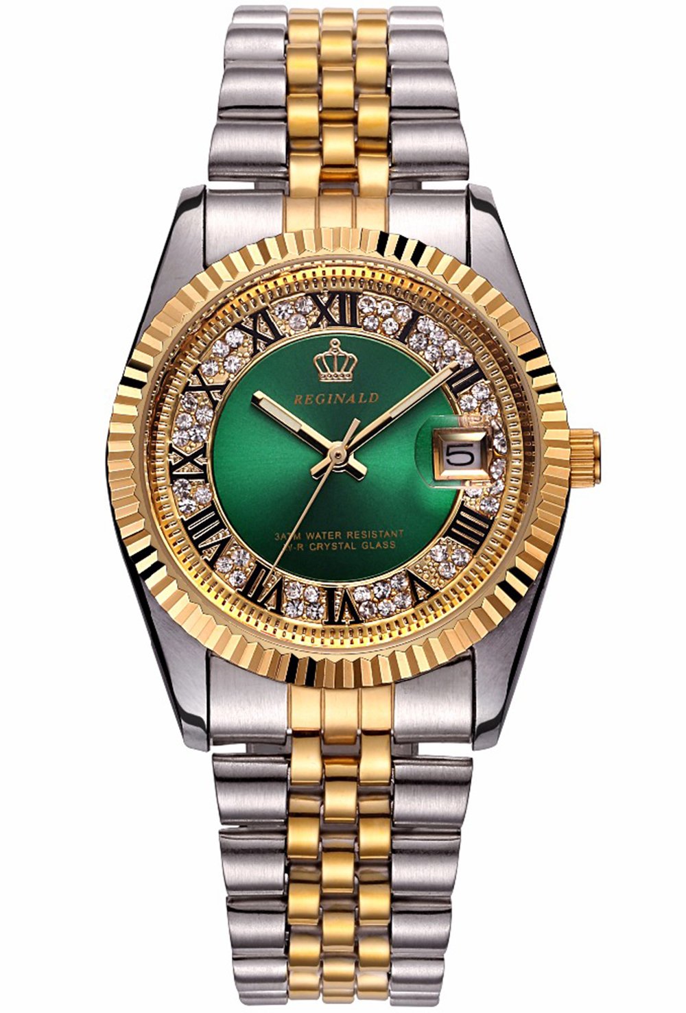 Carlien Argento E Oro In Acciaio Inox Da Polso Al Quarzo Impermeabile Calendario Moda Lusso Orologio Da Donna Verde-image