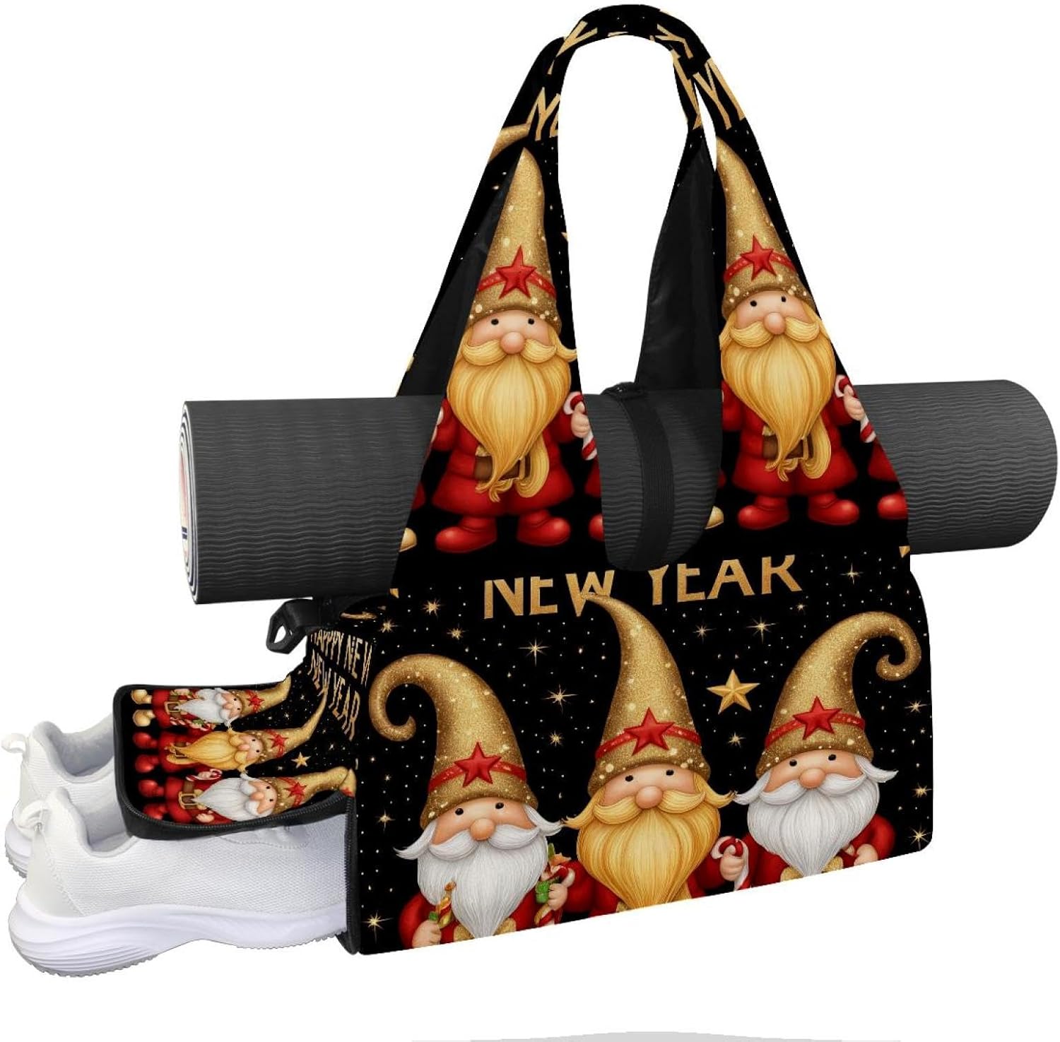 Yoga Mat Bag, Gym Workout Bag with Shoe Compartment, Gnomes Pilates Bag for Women, Quick Access Storage Yoga Tote Bag for Sports Travel Office