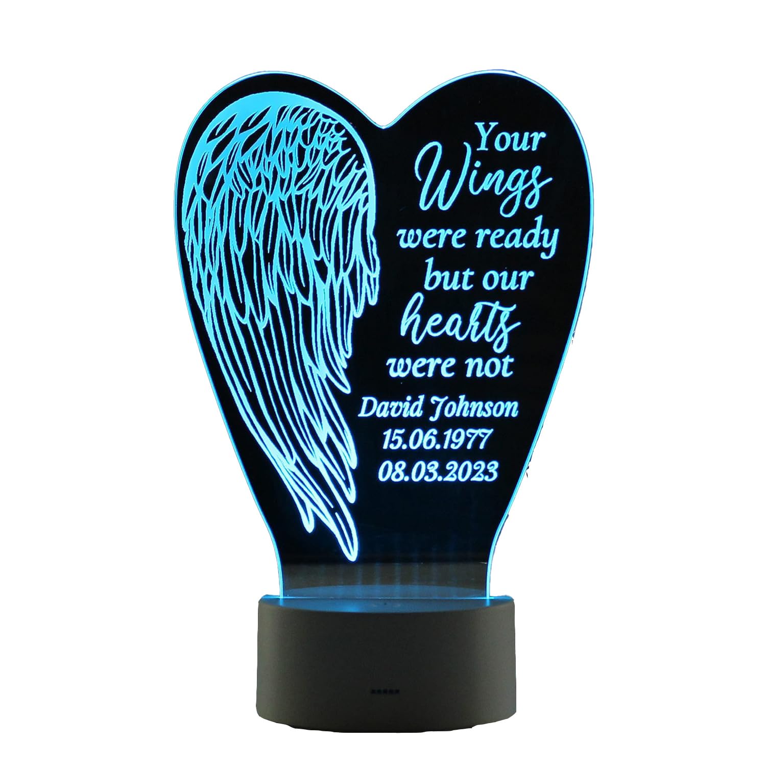 Personalised Angel Wings Family Memorial Colour Changing LED Light (battery powered) light up ornament gift