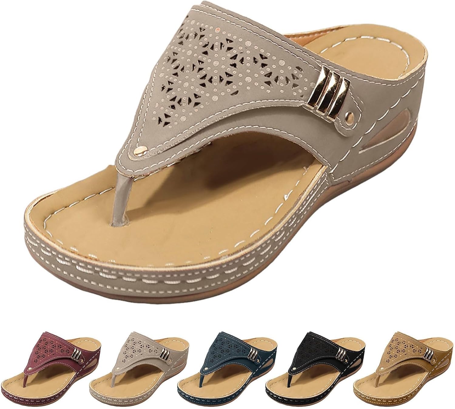 Orthopedic Sandals for Women 2026 Dressy Wide Width Flip Flops with Arch Support Comfortable Sandals Casual Summer Beach Wedge Non Slip Flip Flops - Image 4