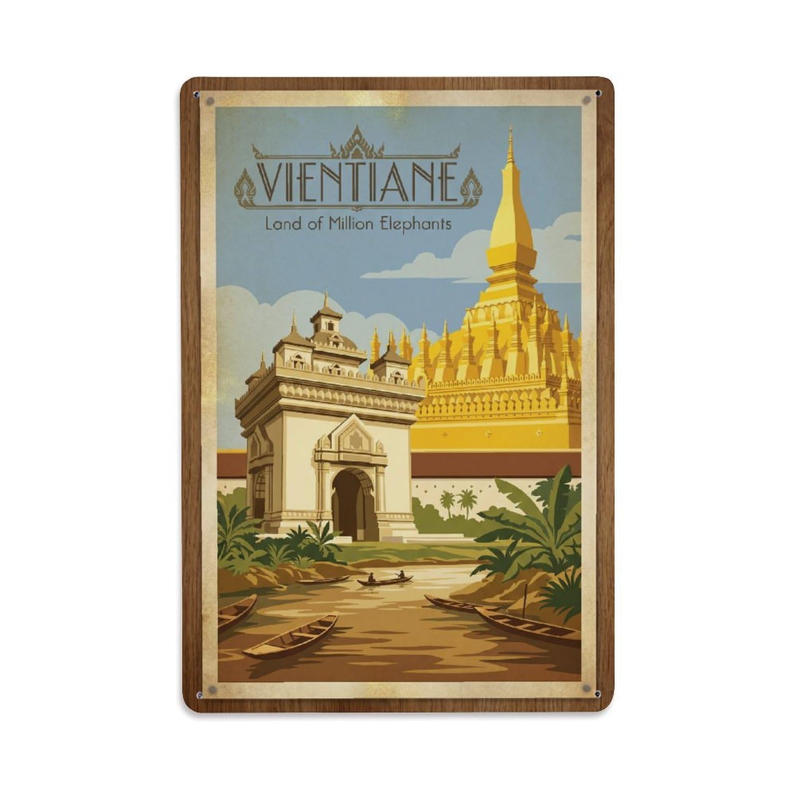 Gead 8X12inch Style Retro Laos Vientiane Travel Metal Tin Sign