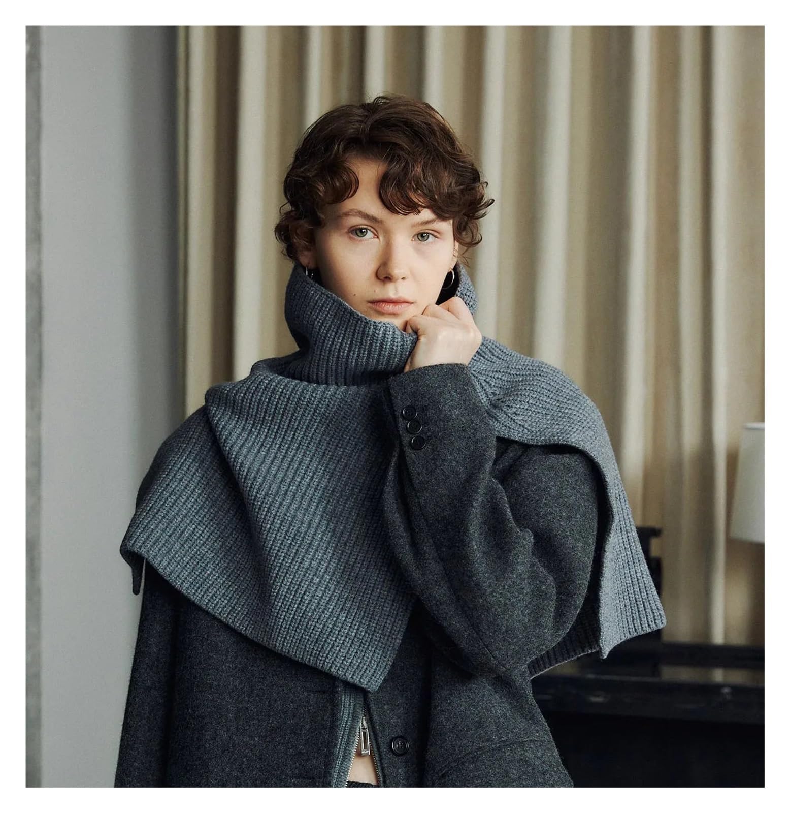 Scialle Donna Scialle alla Moda ad Anello Oversize Lavorato a Maglia di Lana Mantieni Calda la Sciarpa Invernale con Poncho for Le Donne(Grey)