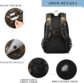 Brown Robot Kid School Backpack for Boys Girls, Travel Backpack Large Capacity with Reflective Stripe Bookbag 17.7 H