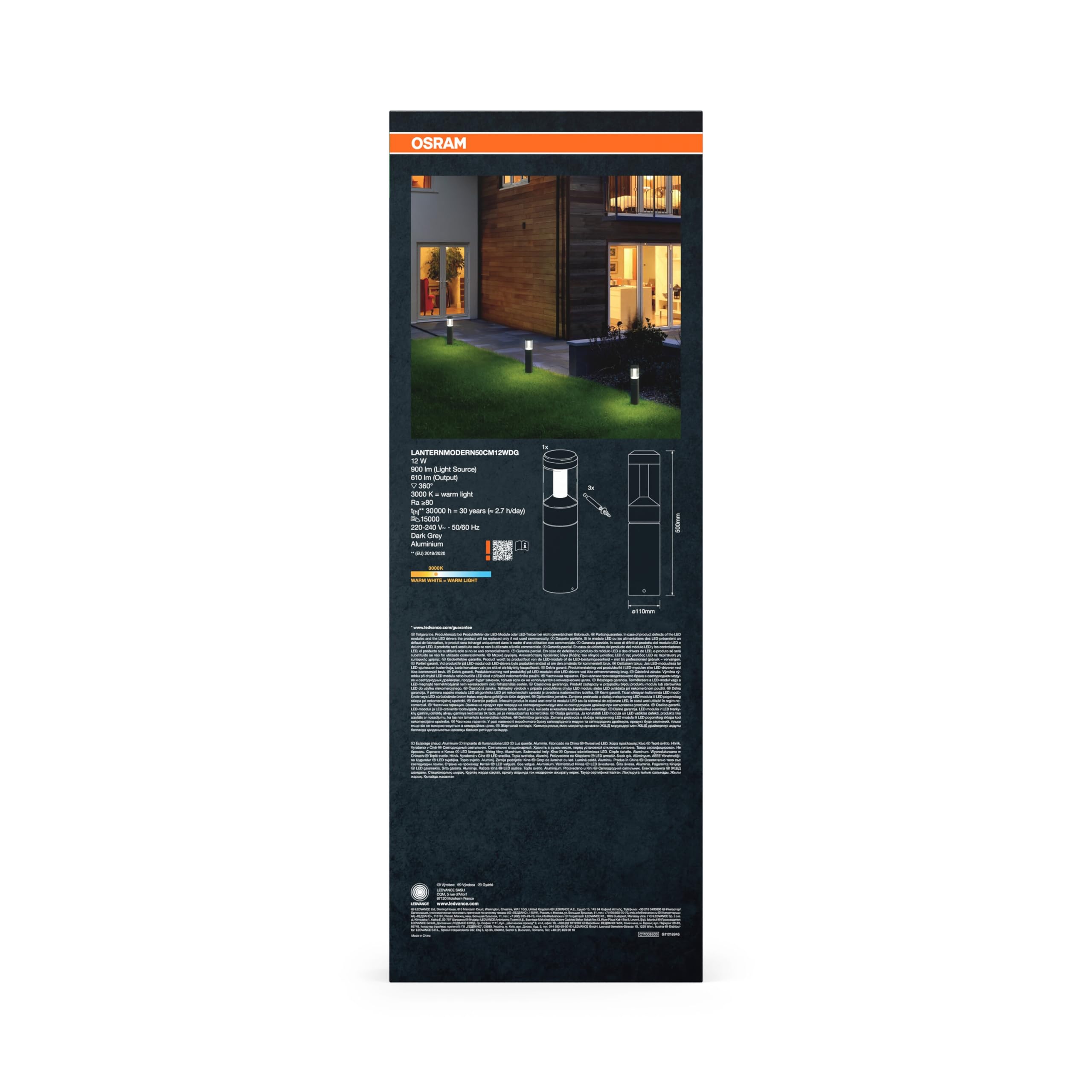 OSRAM ENDURA Style nowoczesna lampa ogrodowa LED 50 cm, słupek oświetleniowy o niskim poziomie olśnienia w kolorze ciemnoszarym, wykonany z aluminium, stopień ochrony IP54, do oświetlenia ścieżek