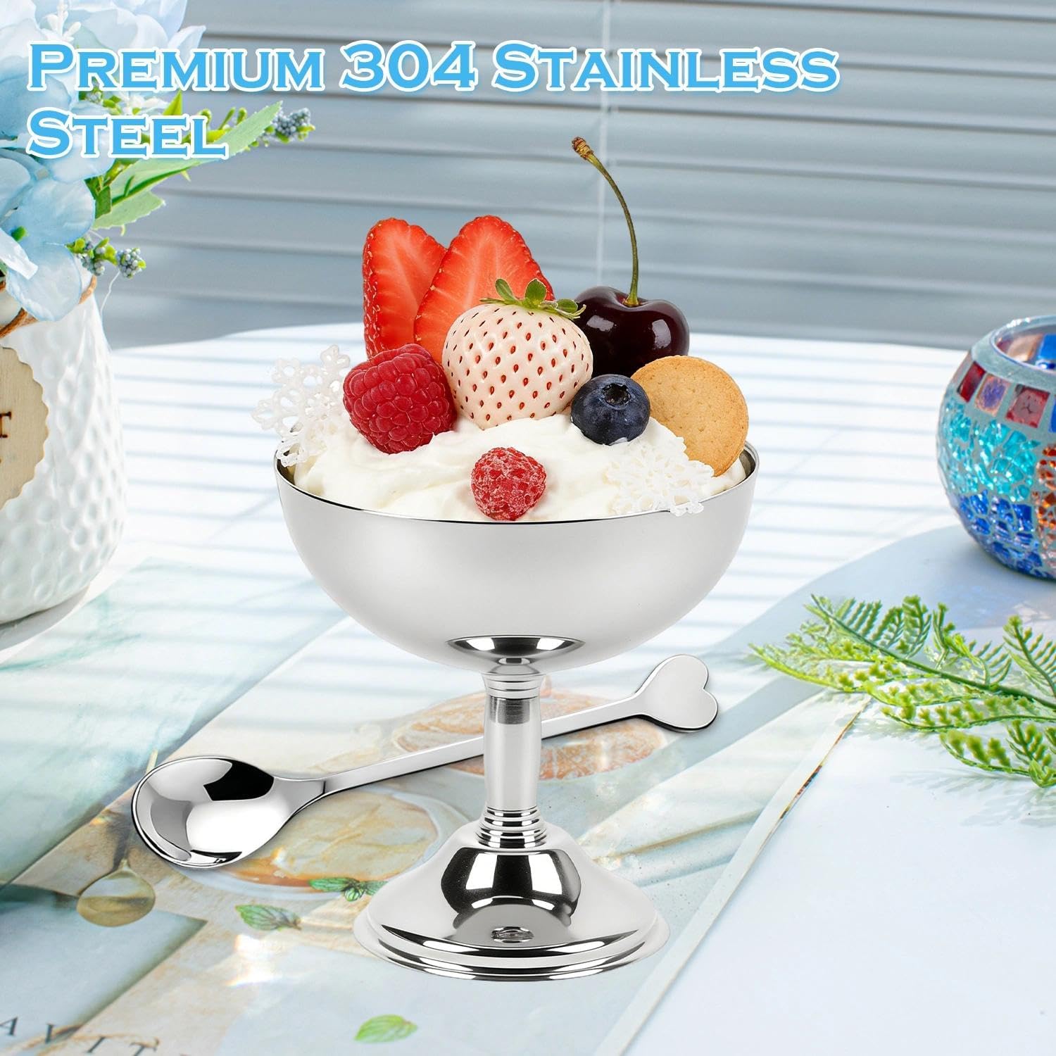 Kubek do lodów, miseczki deserowe ze stali nierdzewnej, mini okrągłe stopy jogurt, przekąska, cukierki, miska na sos, na sałatkę, owoc, pudding (11 cm x 8 szt.)