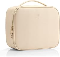Vista 1 de Vlando Neceser de aseo grande, bolsa de maquillaje de viaje para cosméticos, múltiples compartimentos con divisores para cosméticos, brochas de Beige