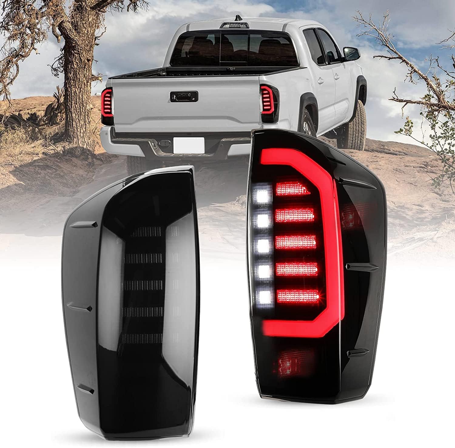 LED Brake Tail Light Rear Lamp Fit for 2016 2017 2018 2019 2020 2021 2022 2023 Toyota Tacoma New upgrade with Brake/Turn Signal/Reverse Lamp/Running Lights Smoked A pair