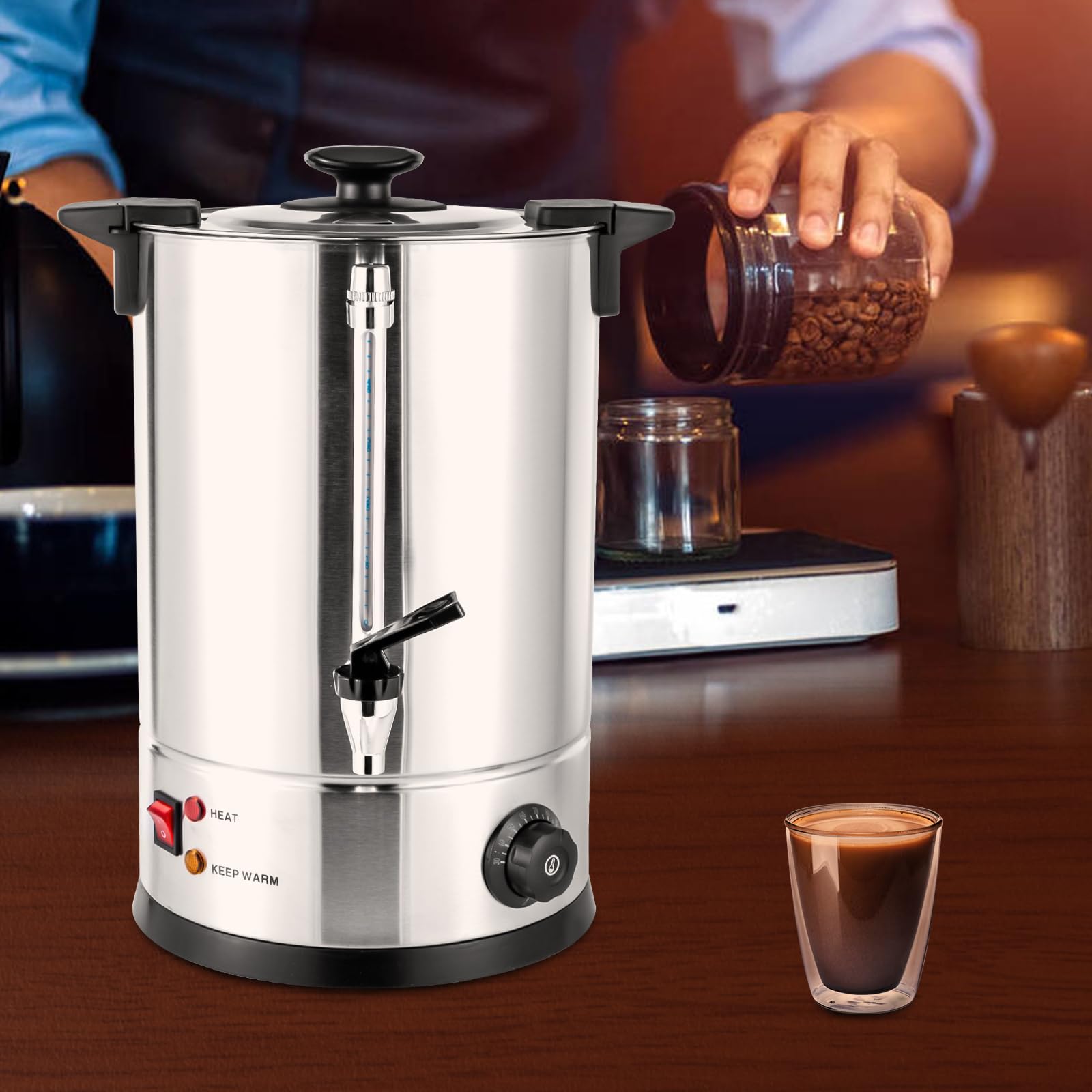 Hanmorfarbi Commercial Coffee Urn 1.6KW Hot Beverage Dispenser,3.17gal Coffee Pot Coffee Machine 304 Stainless Steel Coffee Maker Coffee Dispenser with Viewable Water Level,Anti-dry Burn Protection
