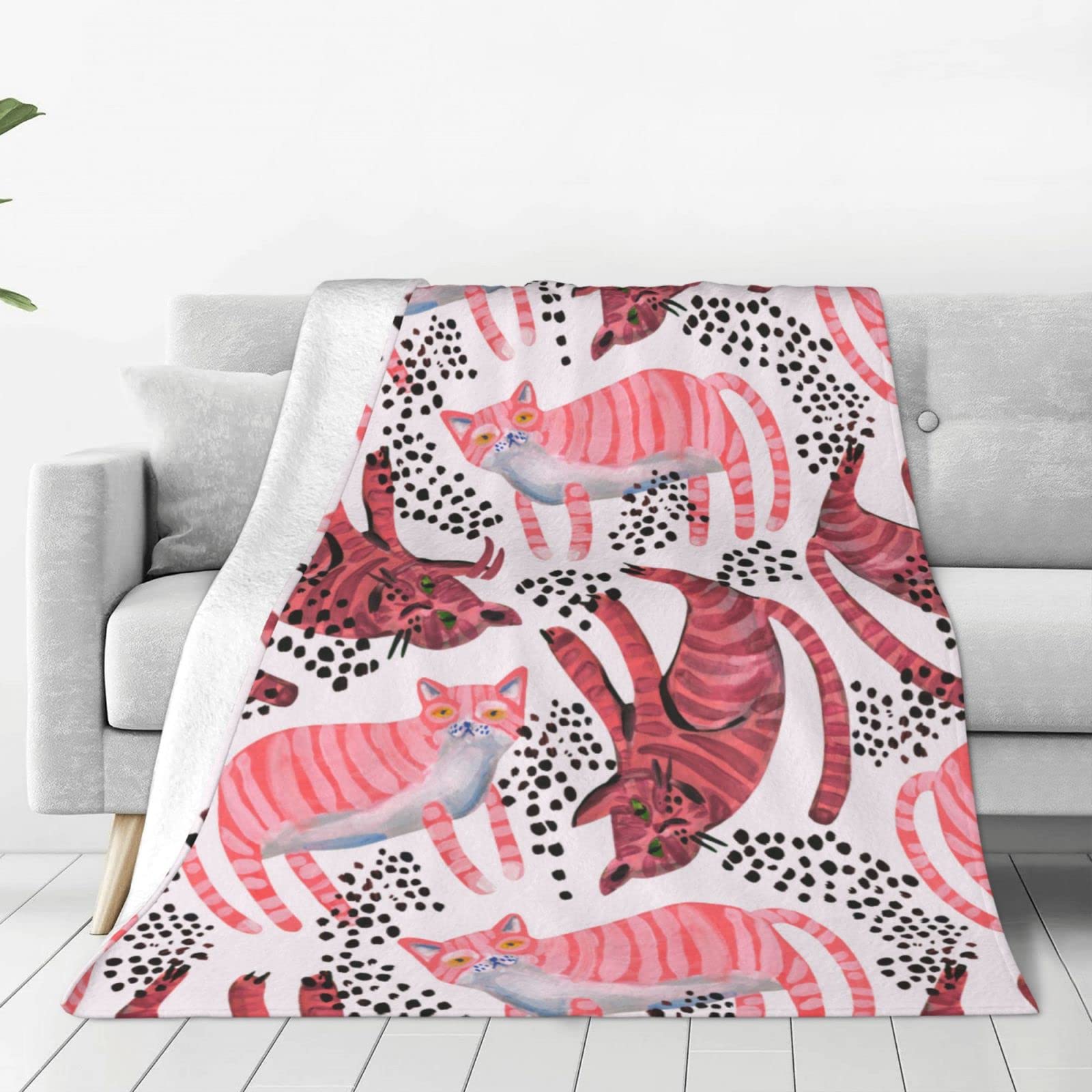 Acquarello carino gatti coperta per letto divano coperta in pile leggero morbido accogliente 127 x 101,6 cm