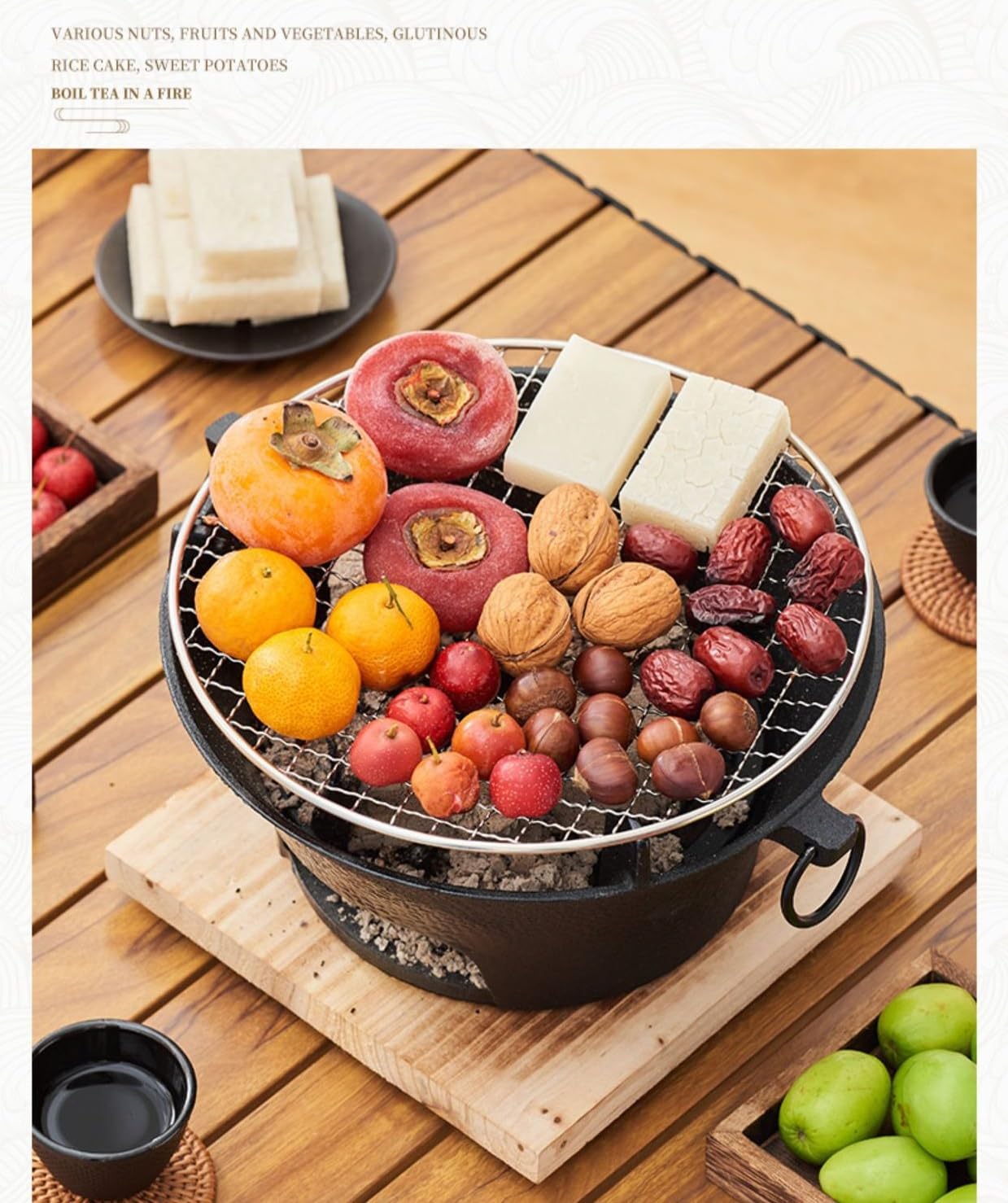 Parrilla de carbón de hierro fundido, parrilla portátil de hierro fundido, pequeña parrilla de carbón portátil para campamento de mesa al aire libre, superficie de parrilla de barbacoa de 11 7