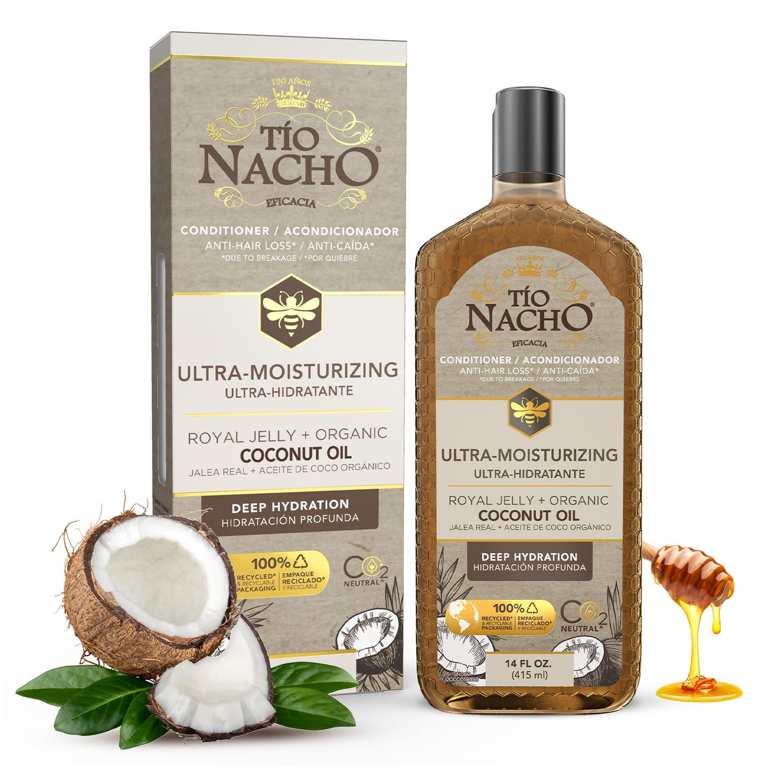 Tio Nacho Ultra Hydration Coconut Oil Conditioner: Anti-Hair Loss, Deep Nourishment, UV Protection, Frizz Control with Organic Coconut Oil & Royal Jelly - 14 Oz