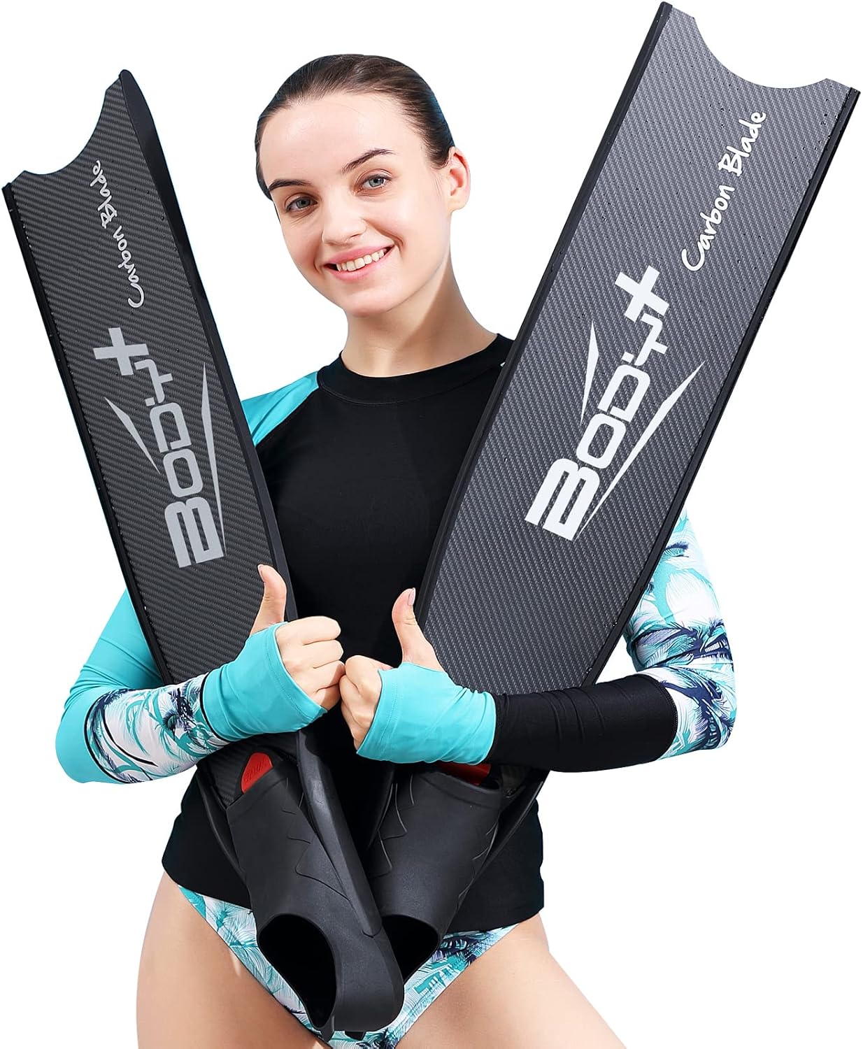 Pure Carbon Fiber Fins, Adult Long Blade Fins for Freediving and