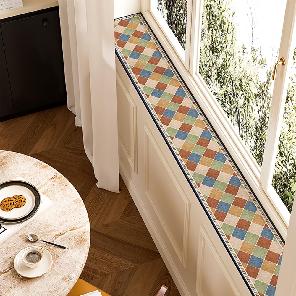 QHanky Window Sill Mat,15x60cm Diatomaceous Earth Absorbent Mat With Rubber Backed,Non Slip Cushion For Windowsill,Quick Drying Cuttable Pad,Easy To Clean,for Hallway Bedroom Home (Multicolour D)