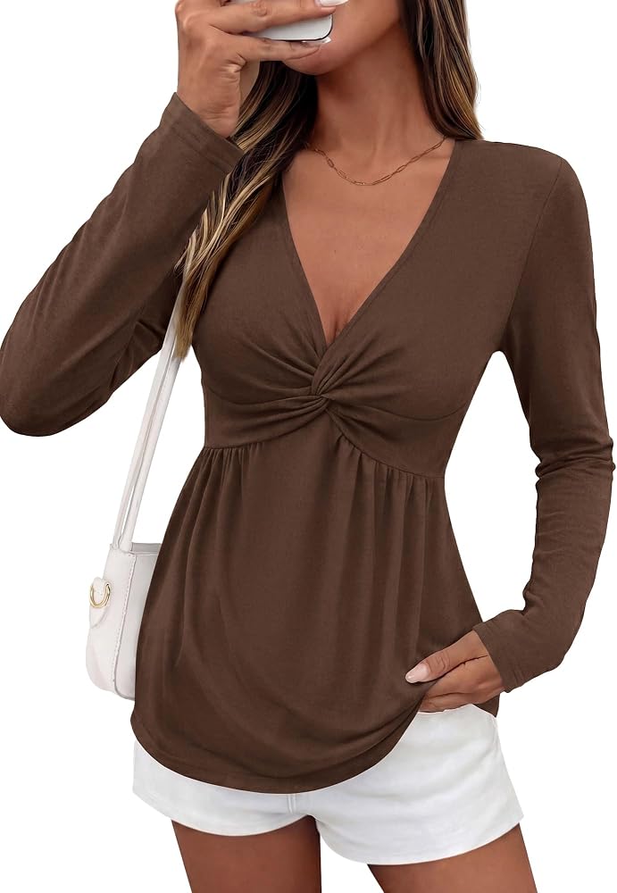 BTFBM Twist Front V Neck Flowy Top