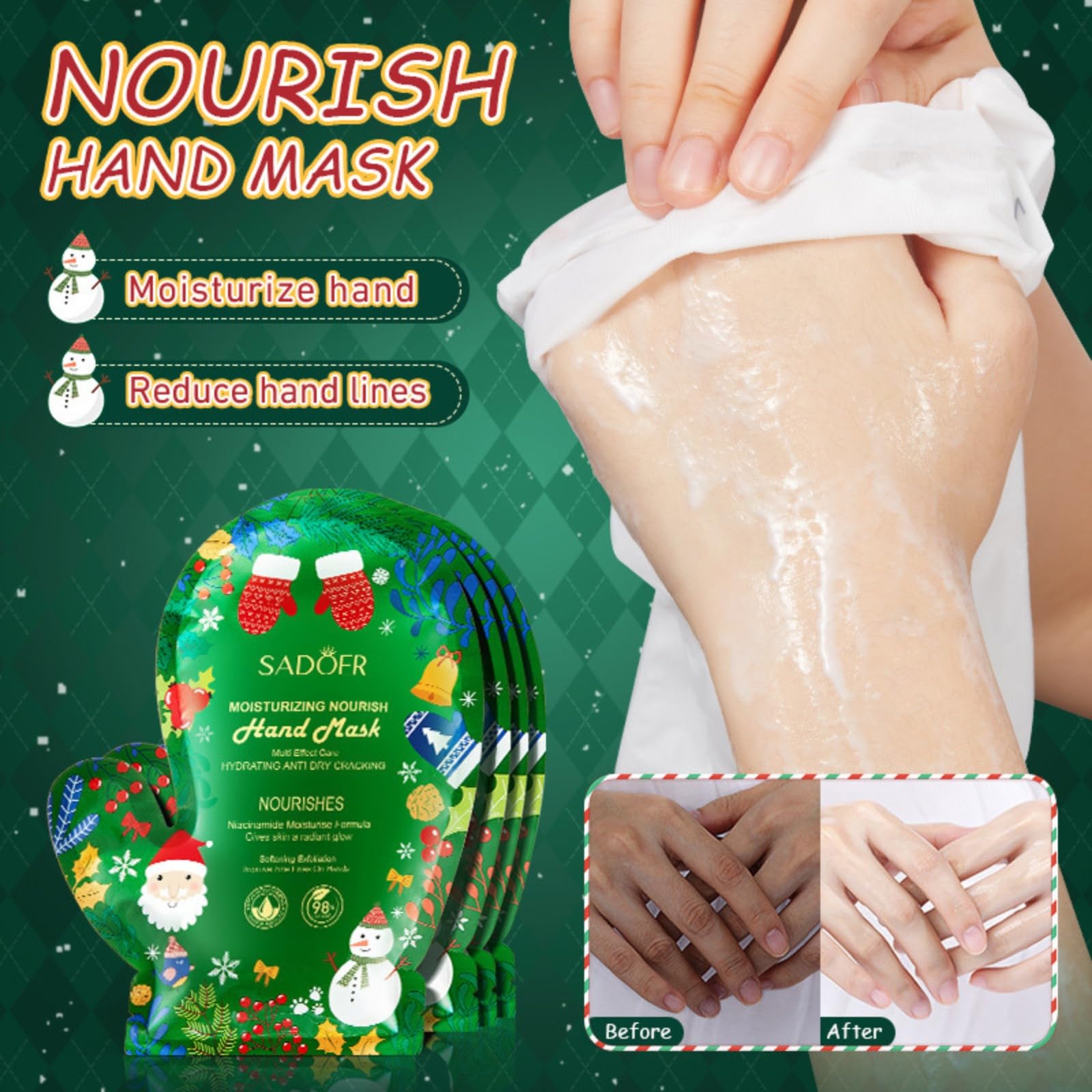 Christmas Face Masks Skincare - Christmas Skin Care Sets & Kits - Christmas Gifts for Her - Womens Gift Sets for Face & Body - Face Mask & Foot Mask & Hand Mask7pcs - Image 3