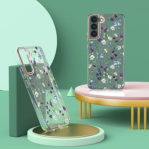 Miniatura 2 de MILPROX Funda compatible con Samsung Galaxy S22, bonito diseño de funda para niñas y mujeres, a prueba de golpes, patrón floral, parte trasera dura,