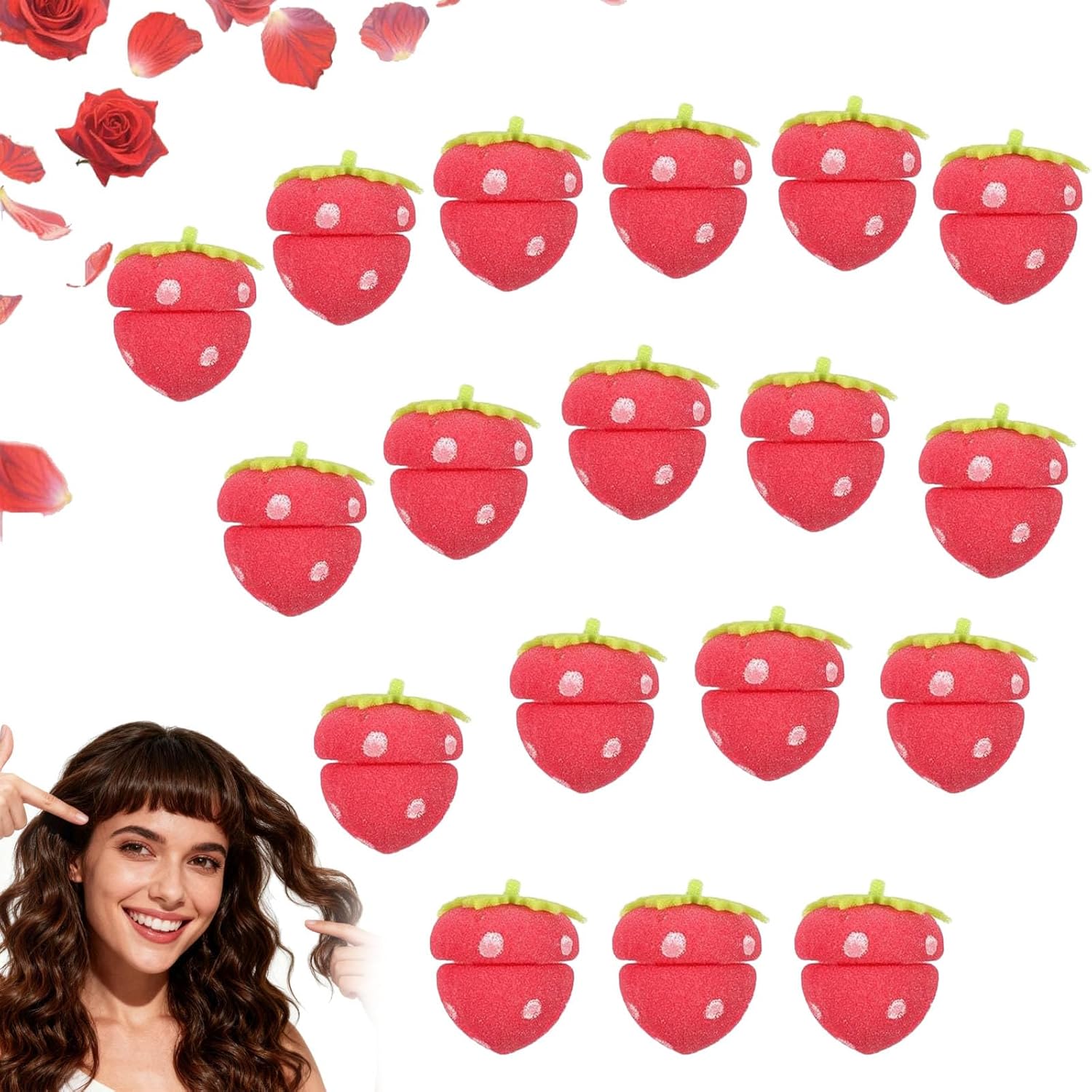 Strawberry Hair Curlers, Strawberry Heatless Curlers, Strawberry Foam Rollers, Strawberry Foam HairCurlers For Long Hair & Short Hair, Strawberry Shape HairCurlers Styling Tools (18PC, Small)