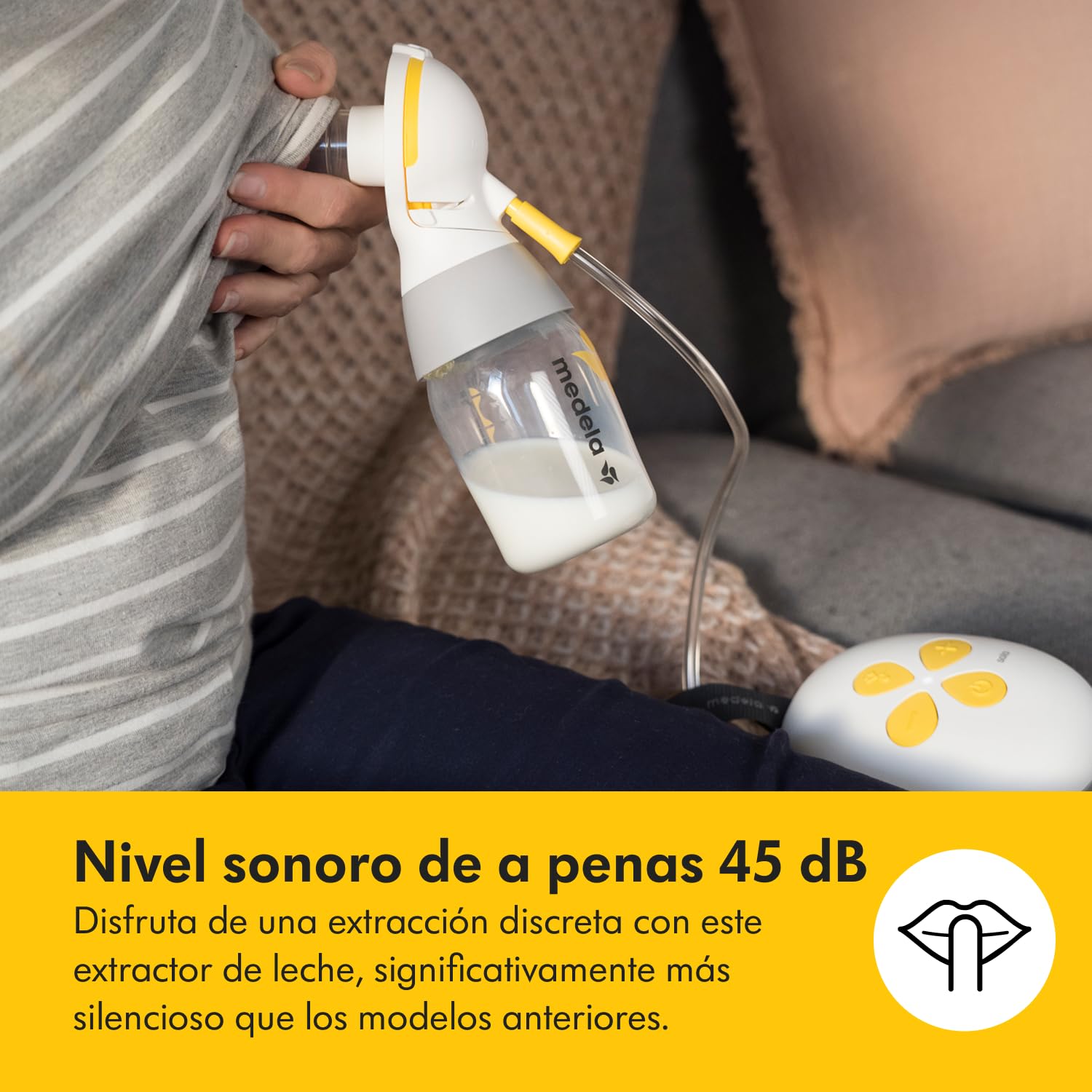Medela extractor de leche eléctrico individual Solo, extracción silenciosa, recarga mediante USB, embudos PersonalFit Flex y tecnología 2-Phase Expression, Solo