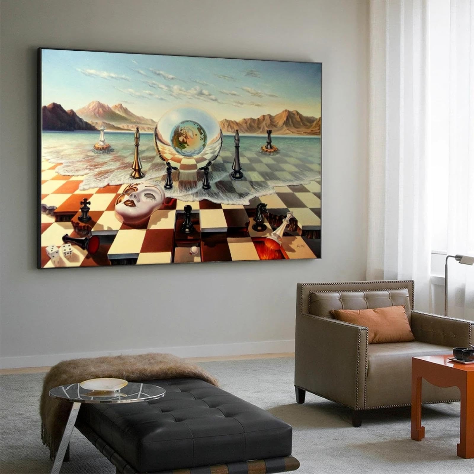 GEMMII Salvador Dali Surrealismo Maschera di scacchi sul mare Dipinto su tela Quadri moderni di arte della parete Poster e stampe astratti Murale XXL 42x60 cm Senza cornice