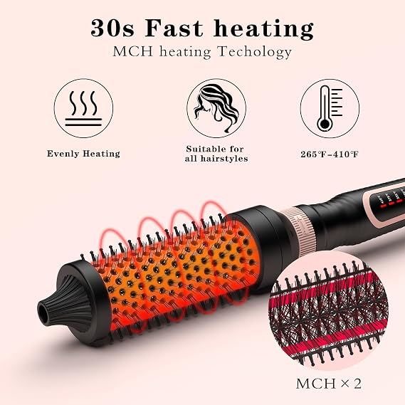 K&K 3-in-1 Thermal Brush Set, Ionic Heated Round Brush for Hair Volume