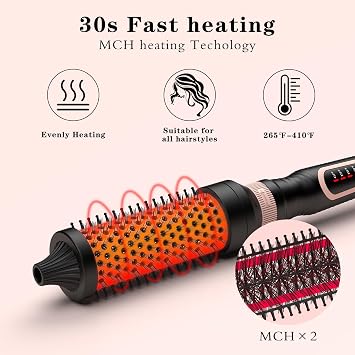 K&K 3-in-1 Thermal Brush Set, Ionic Heated Round Brush for Hair Volume