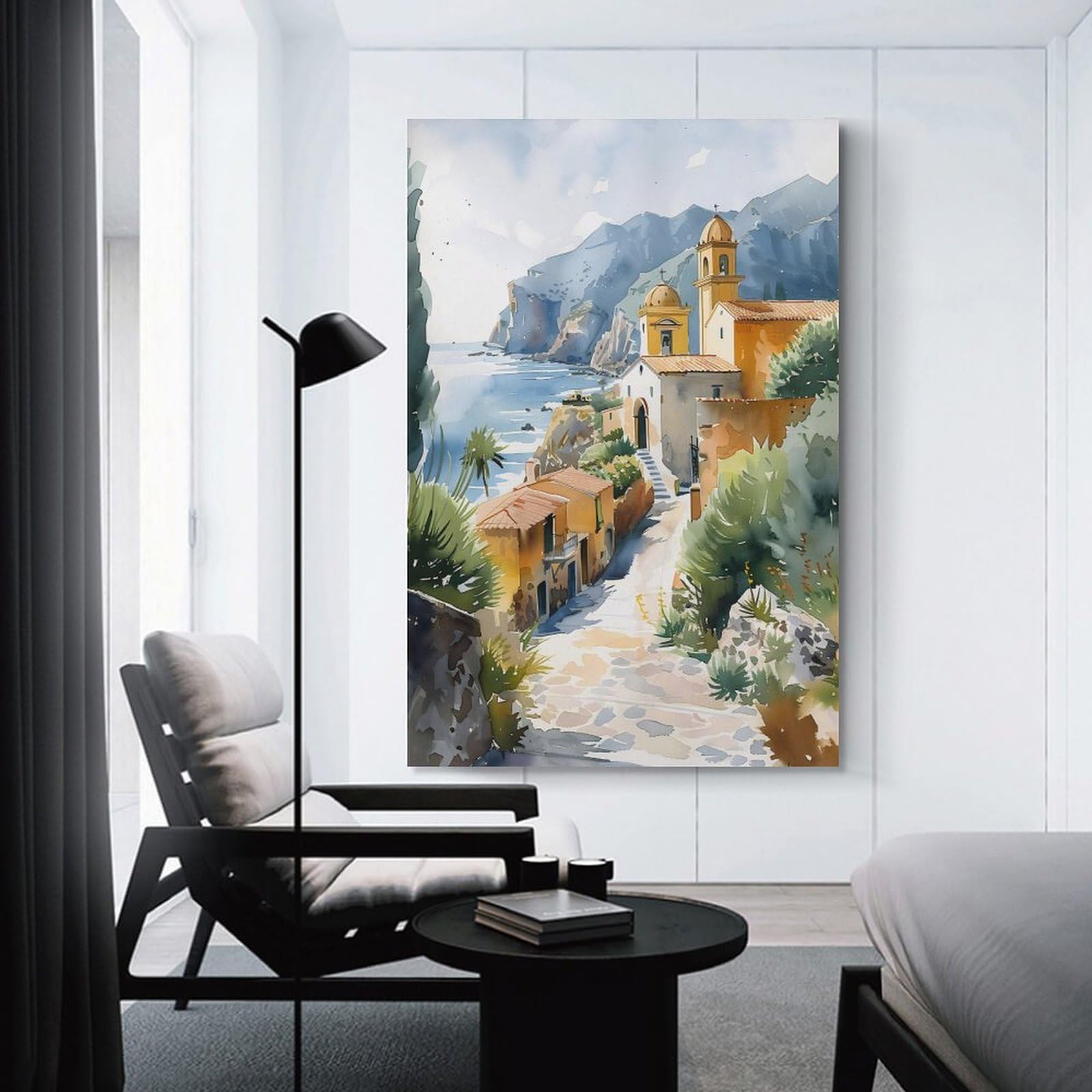 Aquarellgemälde Sizilien, Italien, Wandkunst, Reiseposter, Druck, gerahmt und ungerahmt, Kunstwerk, Wandkunst, Dekoration, ungerahmt, 50 x 75 cm