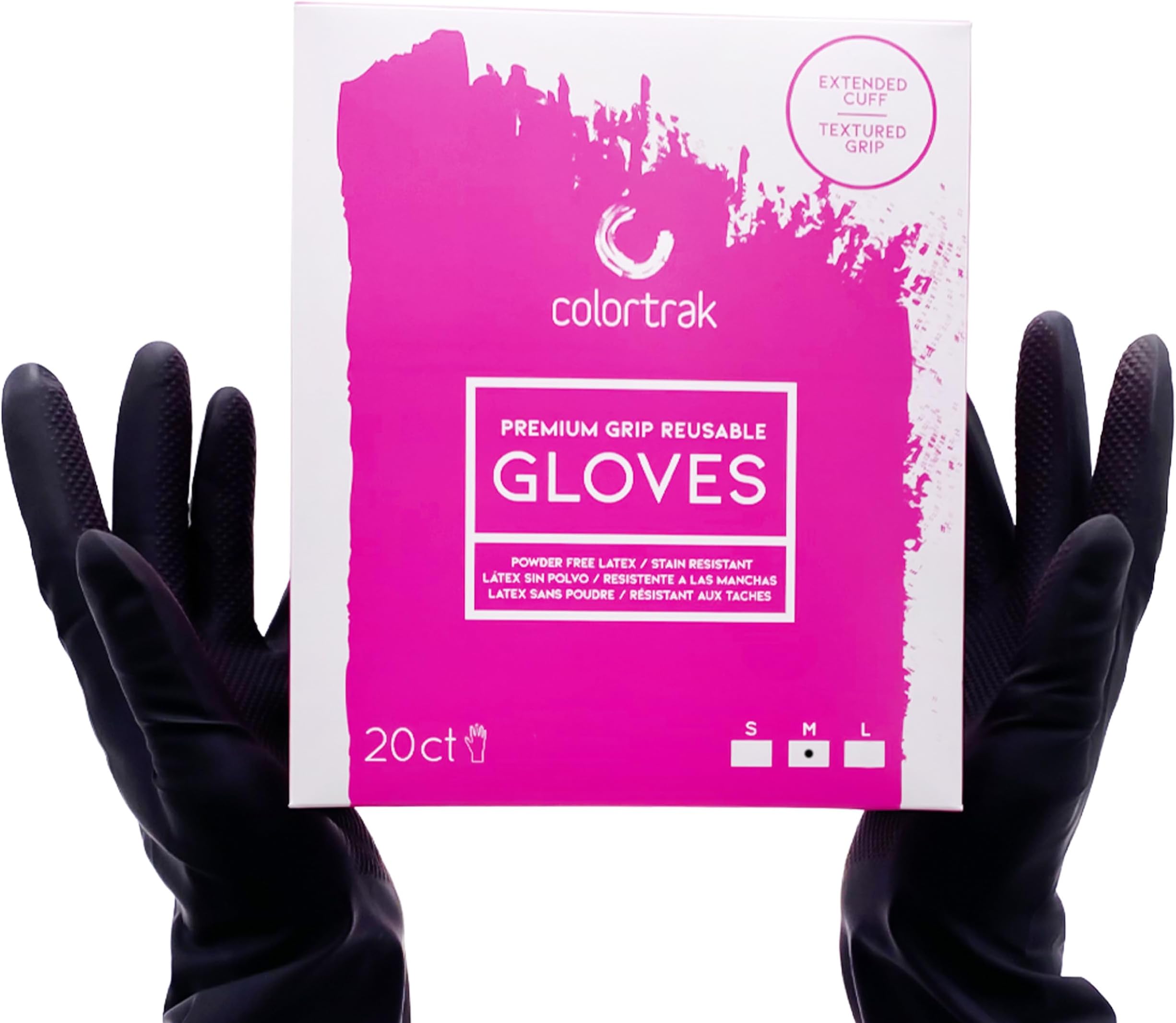 Reusable Powder Free Latex Gloves, 20 Count, Multi-Use, Lightweight Latex, Textured Finish, Black Color Hides Stains, Reusable to Reduce Waste, Medium