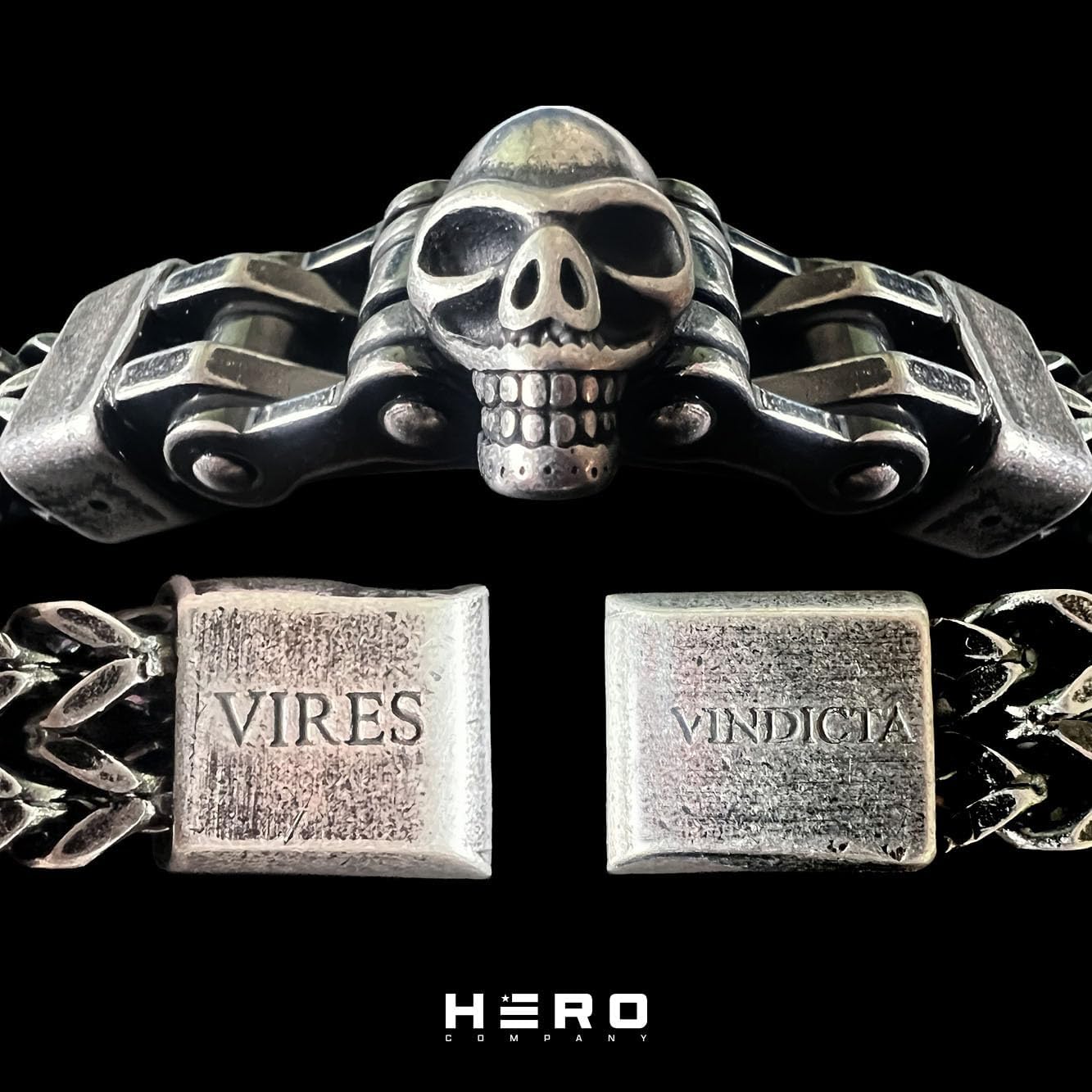 Hero Company Skull Bracelet for Men - ‘Vindicta Punisher Dark Edition’ Men’s Stainless Steel Bracelet - Helps Pair Veterans with a Service Dog or Shelter Dog