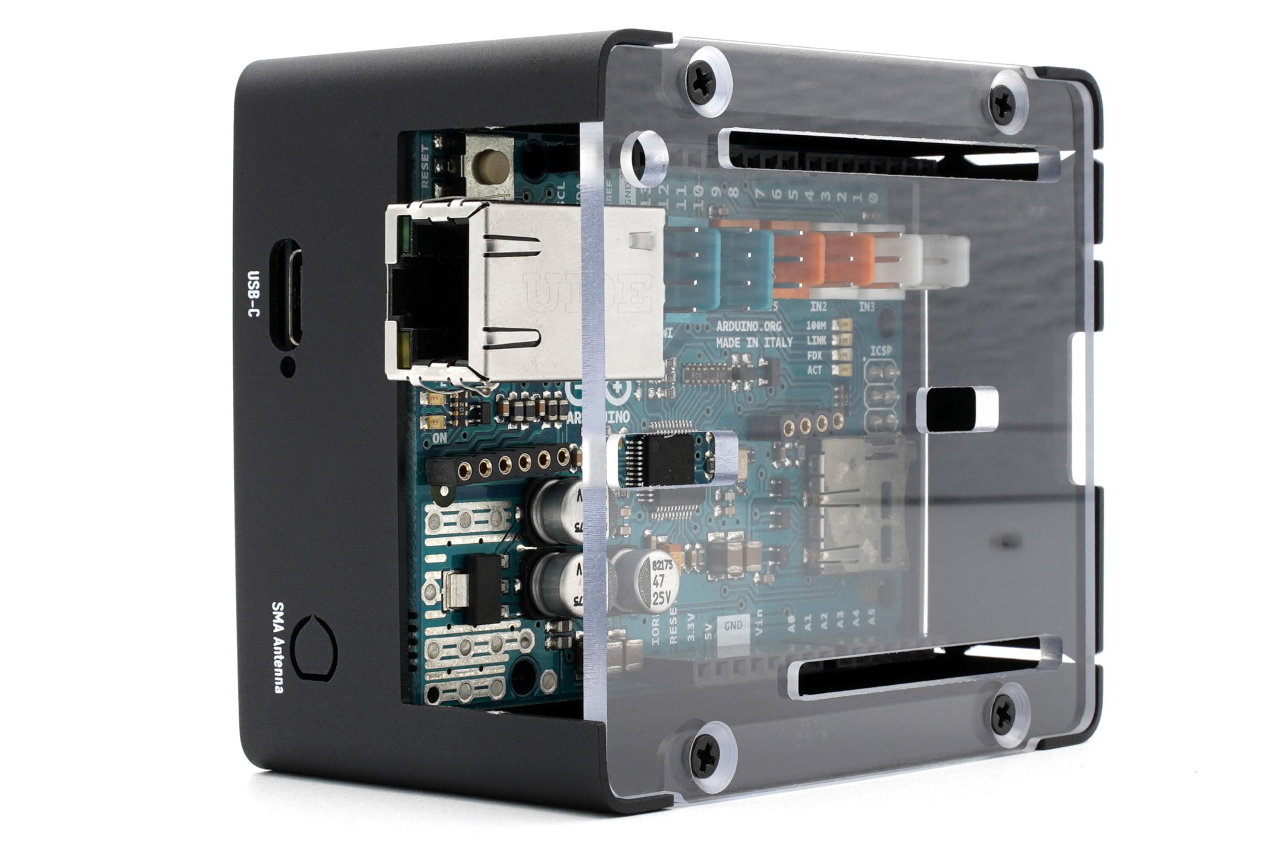 KKSB Custodia per Arduino Uno Q – Custodia alta in alluminio e acciaio con coperchio in policarbonato trasparente