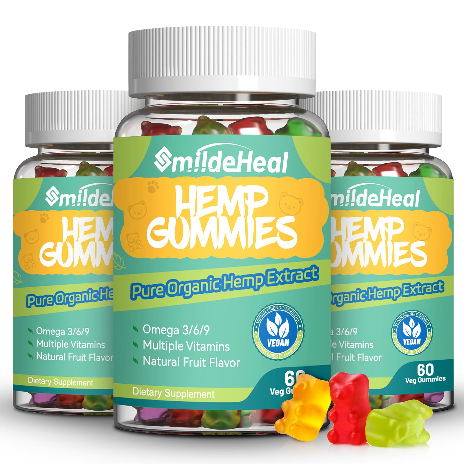 3 Pack Hemp Gummies, 1,500,000 Extra Strengthen Organic Hemp Gummies, Hemp Supplement Gummy with Hemp Oil Extract, 180 Gummies