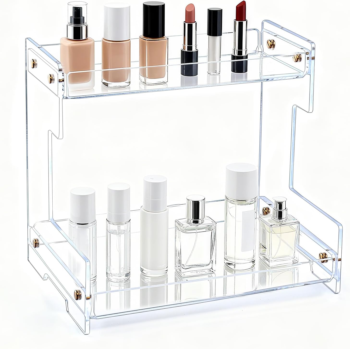 Clear Bathroom Countertop Organizers and Storage,2 Tier Acrylic Cosmetics Stand Vanity Storage Organizer,Large Capacity Corner Shelf &Sink Organizers for Bathroom,Dresser,Kitchen