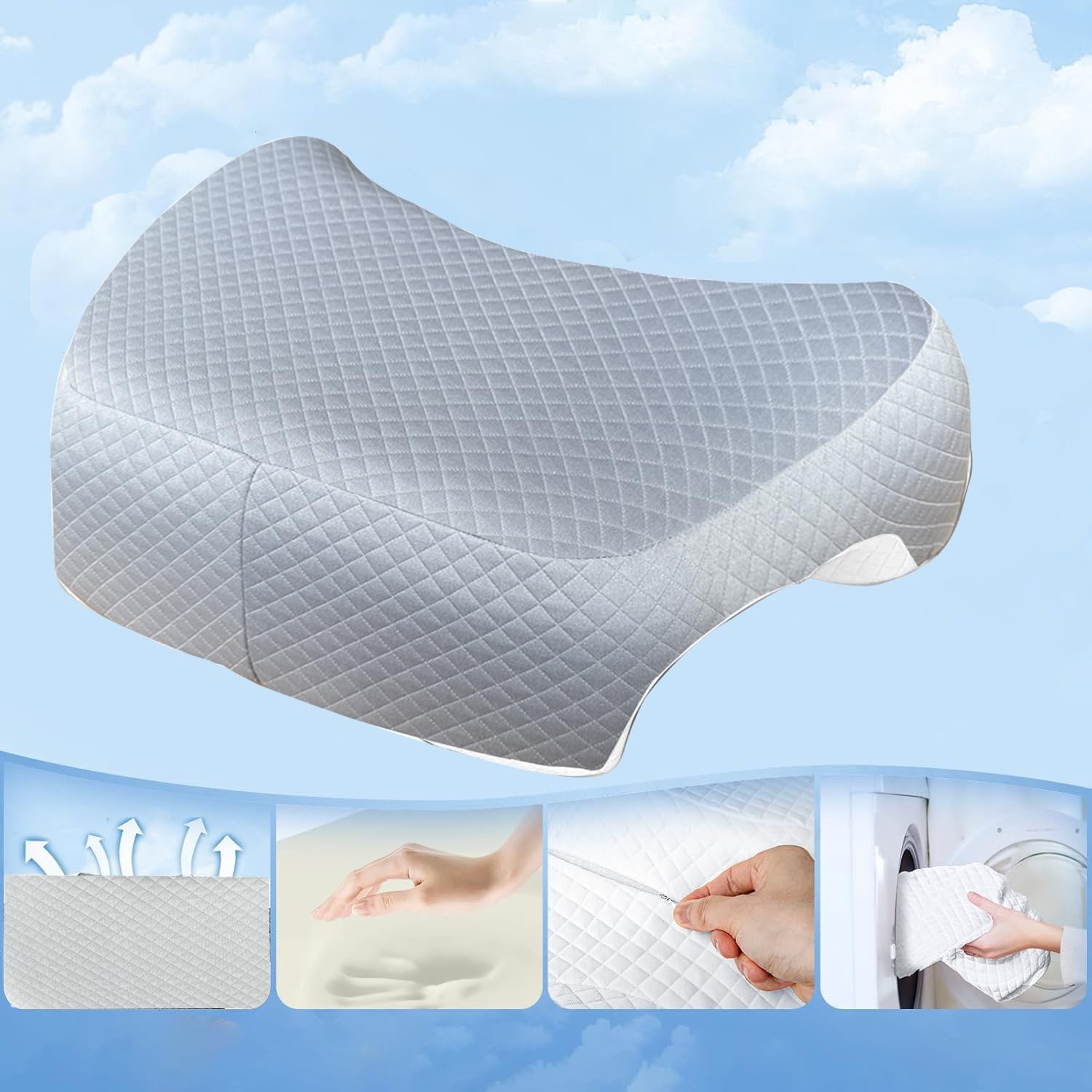 Poduszka do spania na boku, ergonomiczna ortopedyczna poduszka pod głowę, pianka z pamięcią kształtu, pod karkiem i ramionami, wielokątna poduszka pod kark, do wielu pozycji spania