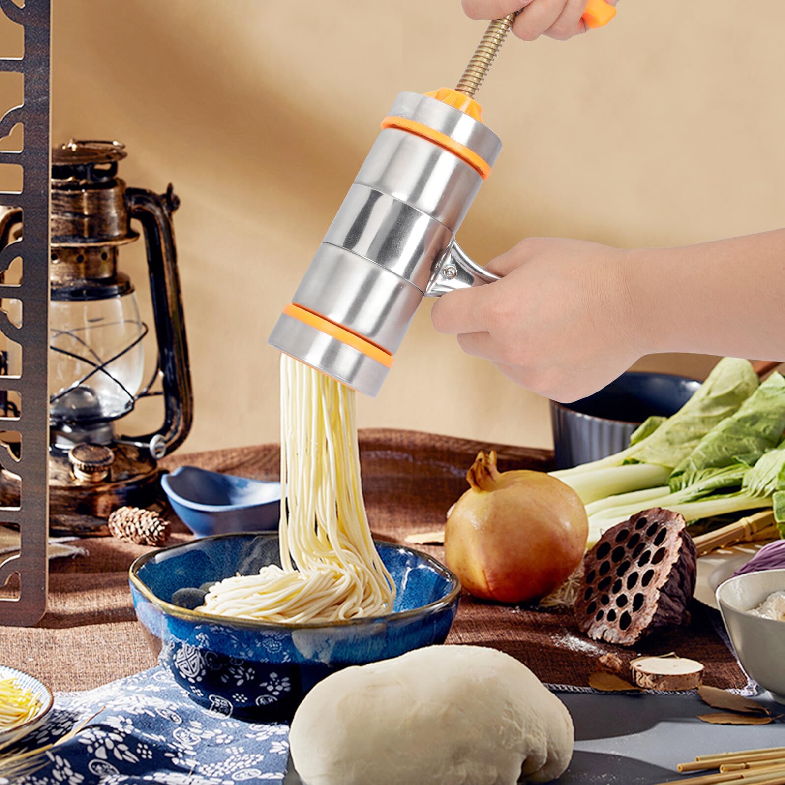 Presse à Pâtes Manuelle Multifonction 7 Moules, Acier Inoxydable, Poignée Ergonomique, Fabricant De Nouilles Pour Usage Domestique, La Cuisine Maison, Set Complet