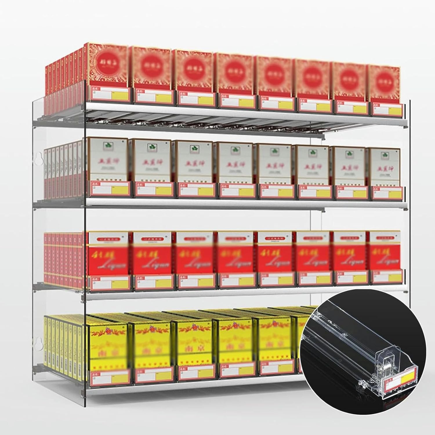 Store Display Rack Wall Mounted Storage Rack Supermarket Convenience Store Automatic Cigarette Rack Space Saving，Clear Commercial Cigarette Display Holder - Automatic Pushers, Wall-Mounted &