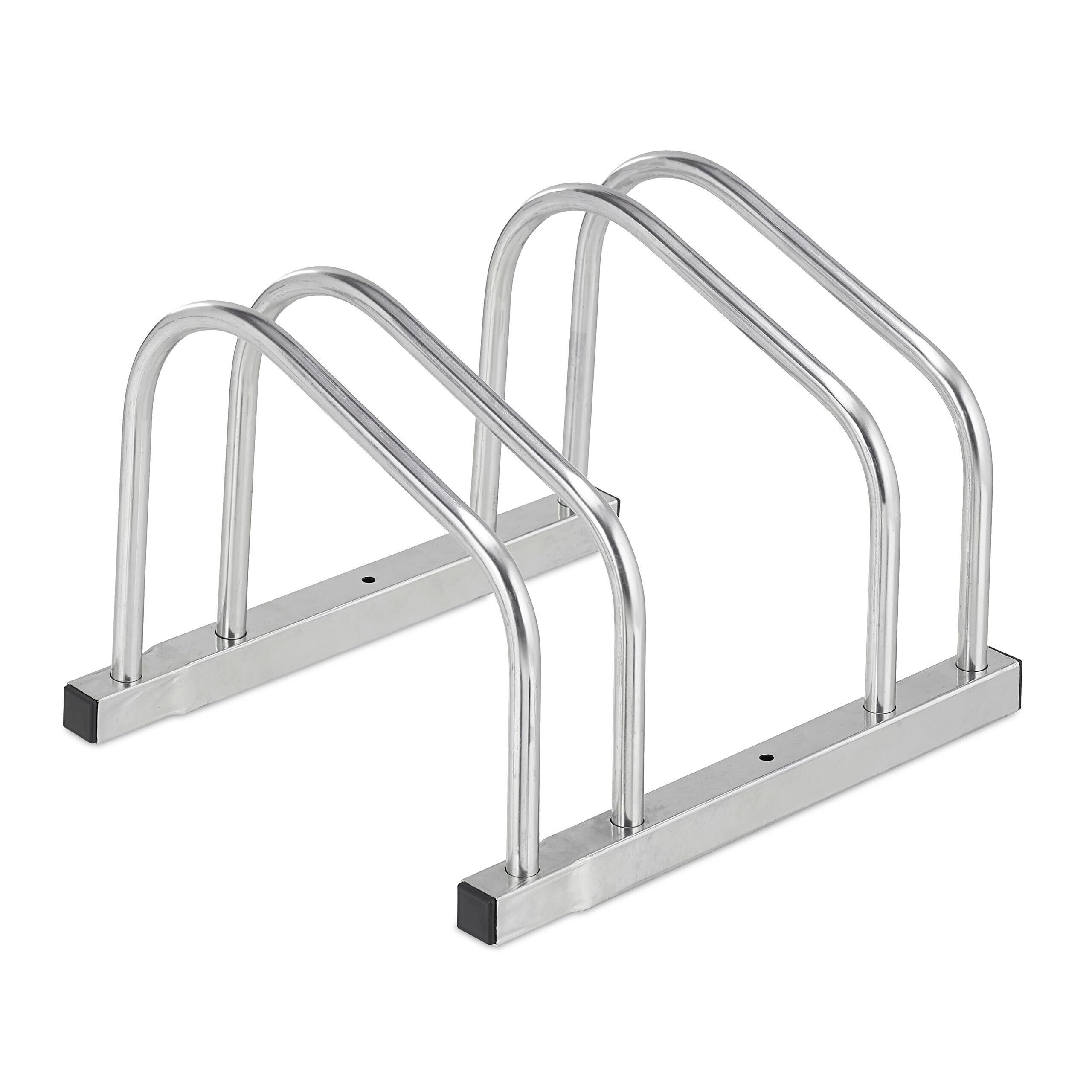 Soporte bicicletas suelo metálico y plateado para dos vehículos