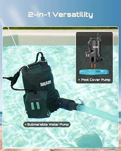 Miniatura 6 de SEESII Bomba de cubierta de piscina de 13 HP, encendidoapagado automático, bomba de agua sumergible de 3035 GPH con red de filtro, cable de