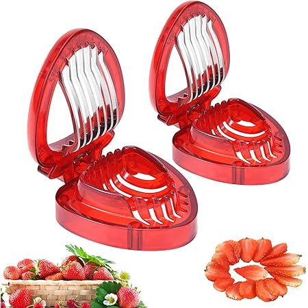 LIFVCNT 2pcs Strawberry Slicer Kitchen Gadget, Strawberry Accessories Fruit Slicer Cutter Set, Strawberry Cutter Slicer Stainless Steel Blade Craft Fruit Tools