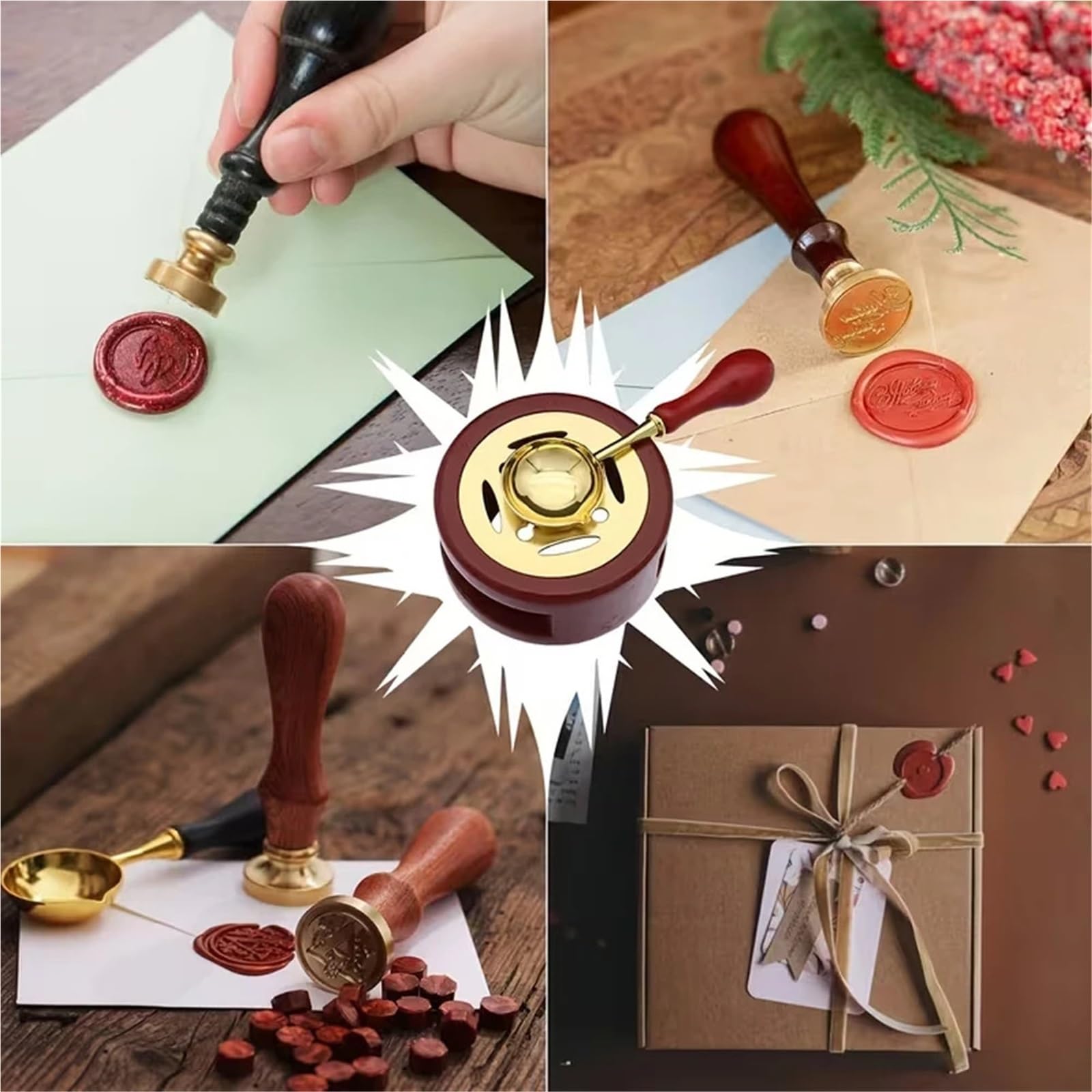 Ceralacca Set Di Timbri Con Sigillo Di Cera Da 20 Pezzi/set | Con pellet, forno di fusione, busta, penna, candela for sigillare inviti decorativi